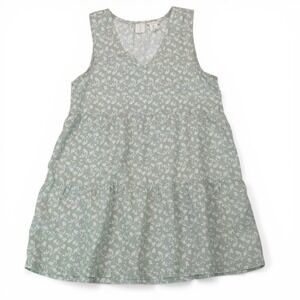 Joie 100% Linen Sage Green & Pink Floral Botanical Tiered Sleeveless Dress Large